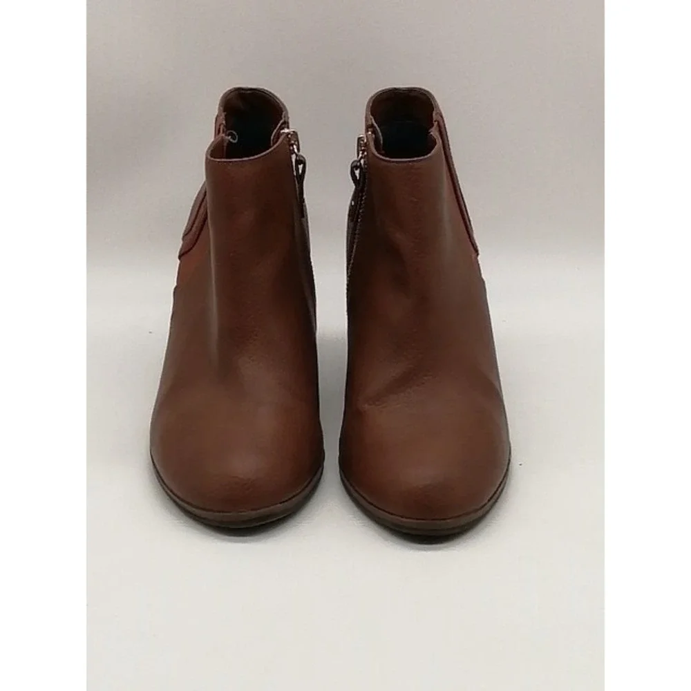 Dr. Scholl's Boots Womens Patch Brown 9 Ankle Bootie Shoe Side Zip Stretch Wedge